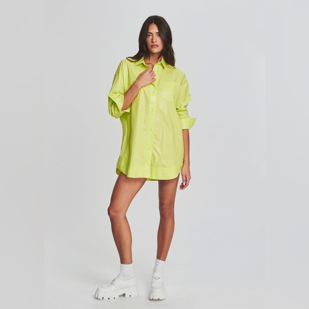SEROYA Addy Shirt Button Up Shirt Dress Lime NEW
